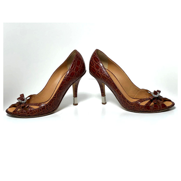 Giuseppe Zanotti Brown Alligator Crystal Embellishments Pumps Heels Shoes 35 - Picture 9 of 12